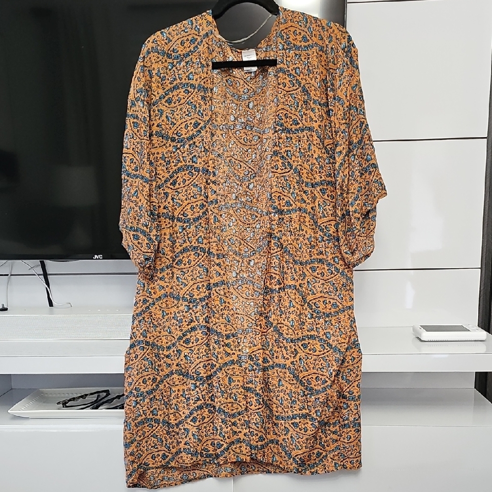 Orange and Teal Blue Patterned Kimono
